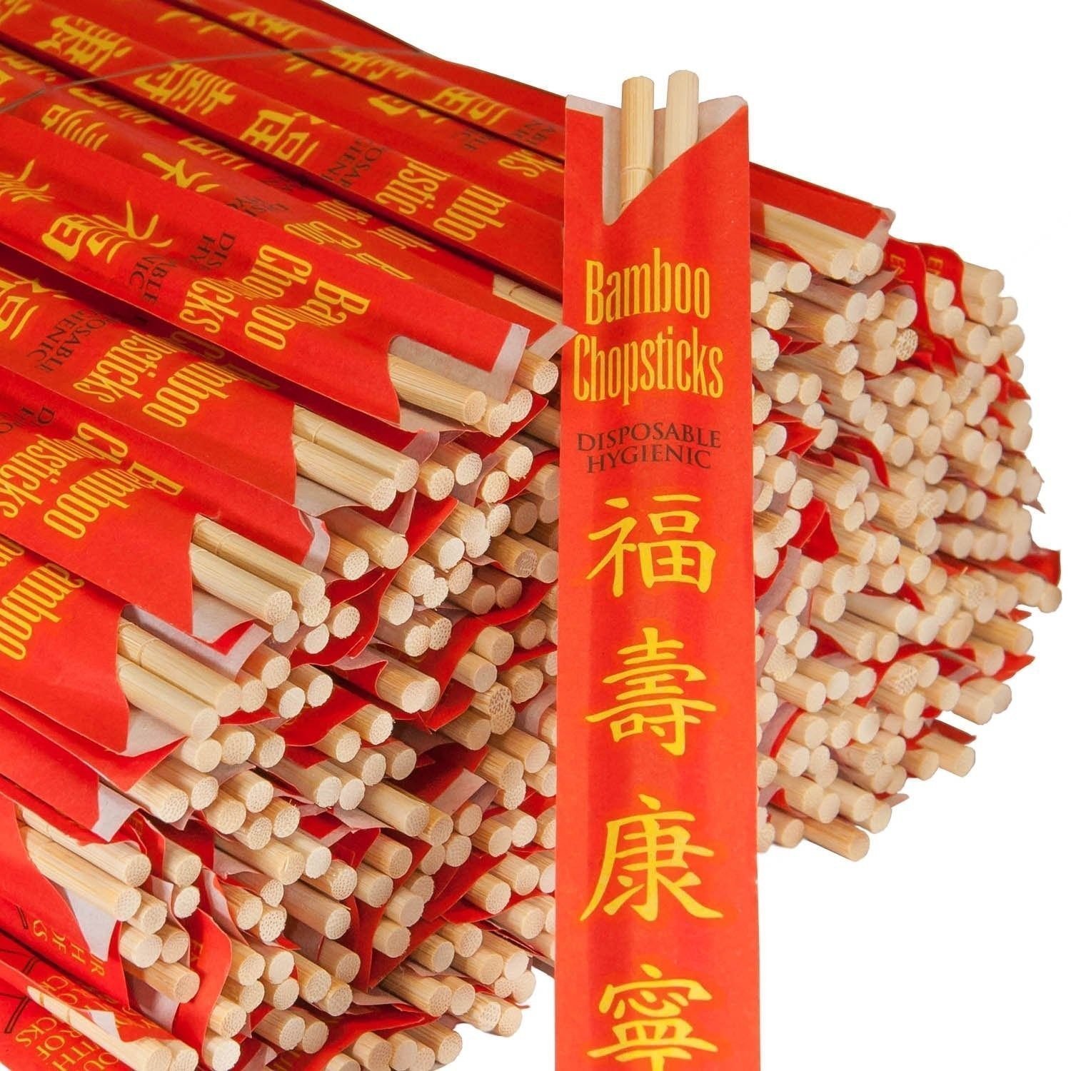 Bag Of 600 Pairs Premium Disposable Bamboo Chopsticks, 9" Sleeved and Separated, UV Treated, Bag of (600)