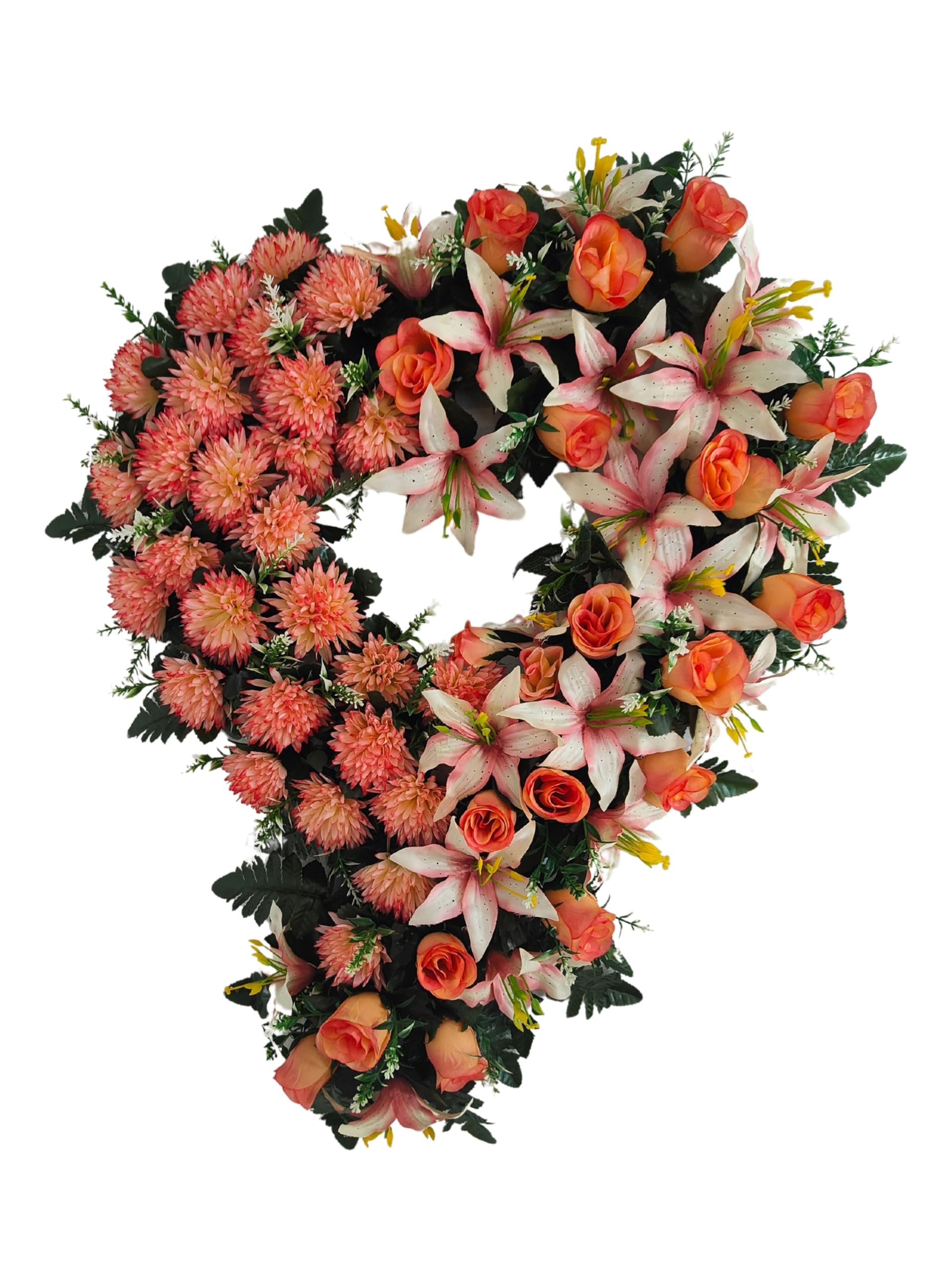 Cœur de fleurs artificielles saumon DRW 60x12x70 cm pour deuil et mariage