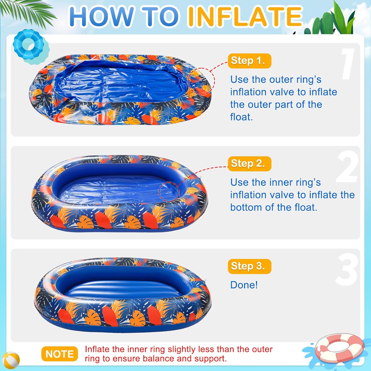 BEAUTYZOO Inflatable Dog Pool Float for Large Dogs, Foldable Summer Swim Raft for Pool, Lake, River Beach- Heavy-Duty Tear/Scratch Proof-up to 150Lbs Dogs Floatie Boat Hawaiian Ride-On Design