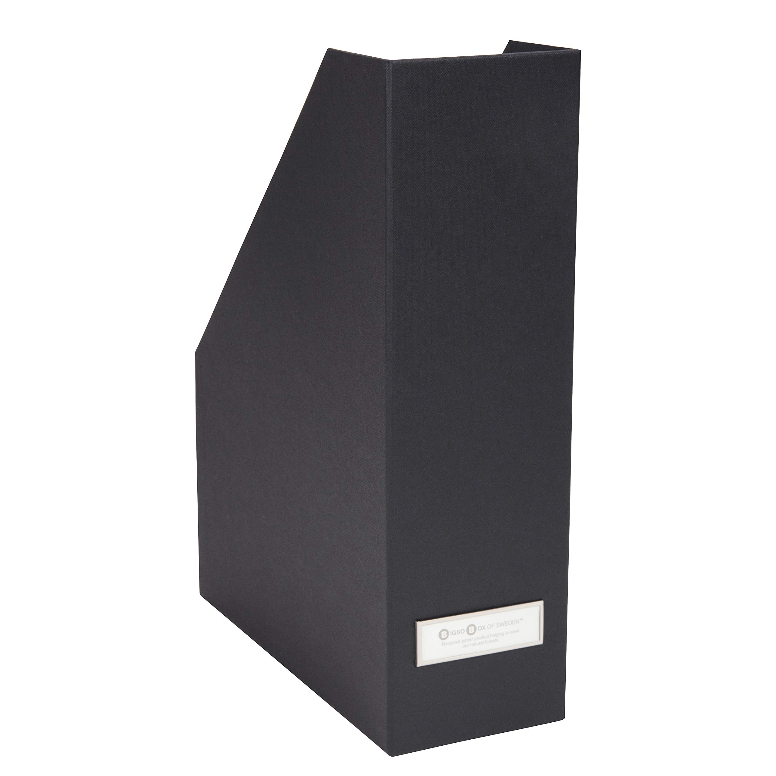 Bigso Box of Sweden Standing Magazine Storage Box with Label - Document Holder Made of Fibreboard and Paper - Desk Organiser for Files, Documents or Magazines - Dark Grey