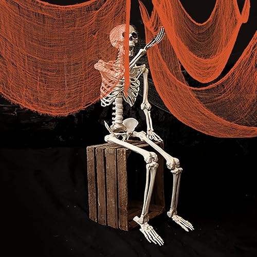 Miniatura 13 de Juego de 5 telas de gasa espeluznante de Halloween, para interiores y exteriores, decoración de tapiz de gasa de Halloween, decoraciones Negro