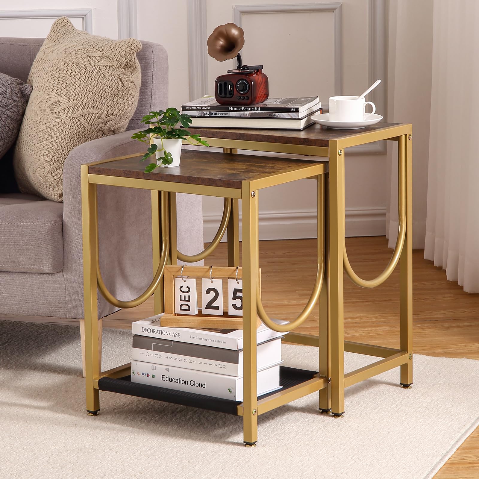 Amazon.com: JoanKaren End Table Set of 2, Side Table with Metal