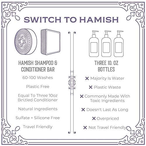 Miniatura 4 de Viori Hamish & Co. Barra de champú  Aroma de pachulí carbonizado  Champú hecho a mano para hombre con whisky islámico escocés  Sin sulfato, sin