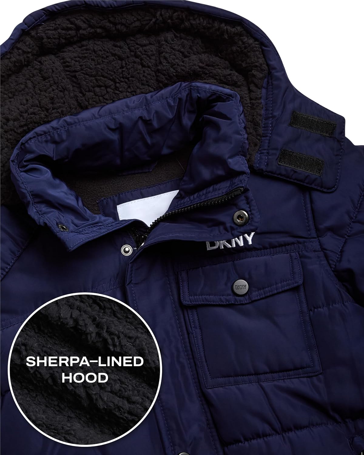 DKNY Boys Puffer Jacket - Wind Water Resistant Polar Fleece Lined Boys Winter Coat - Cozy Kids Jacket with Sherpa Lined Hood
