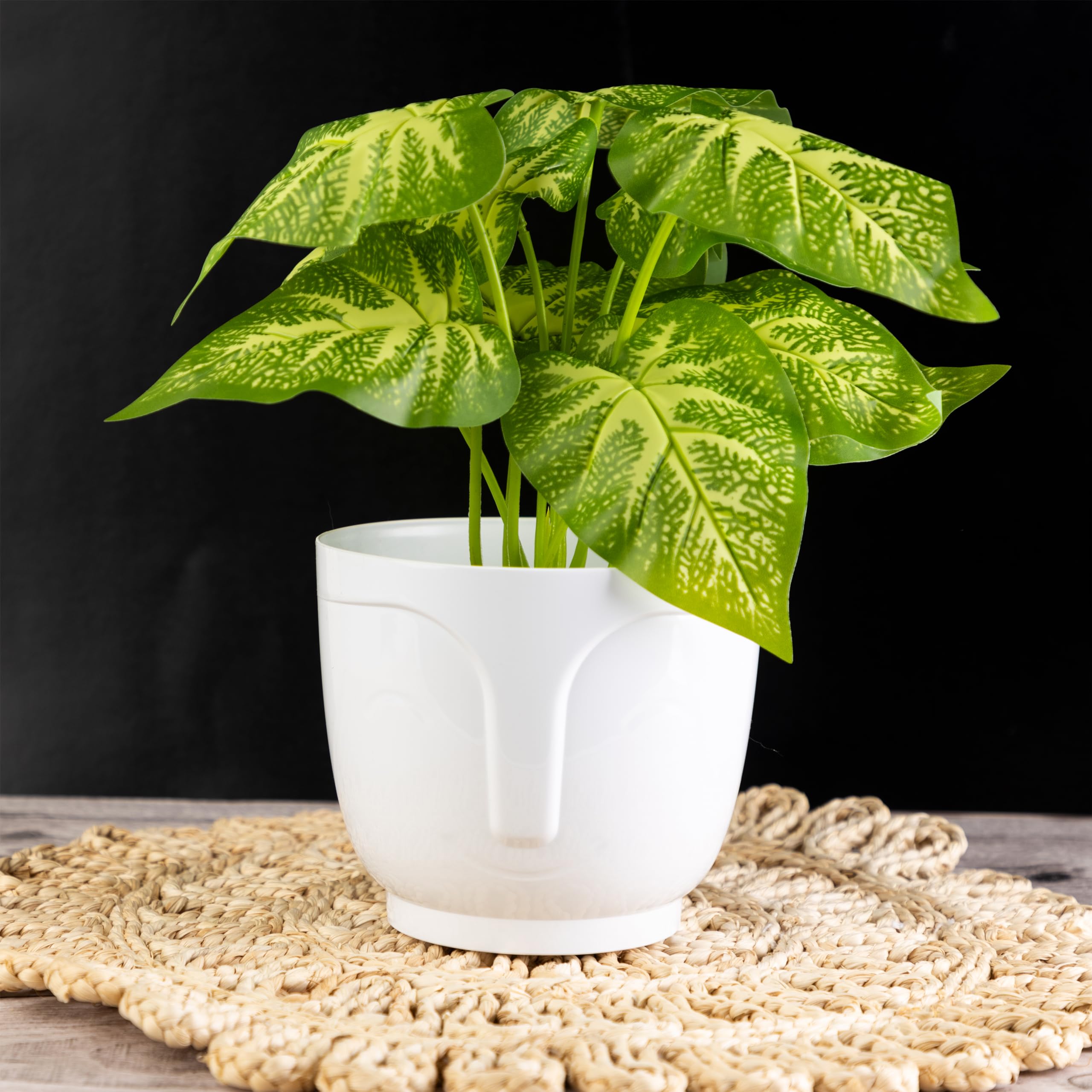 Home Garden Ornaments Plant Pots Indoor - Set of 3 Plastic Decorative Pots 14/16/18 cm, Smiling Face Pattern (White) - Image 4