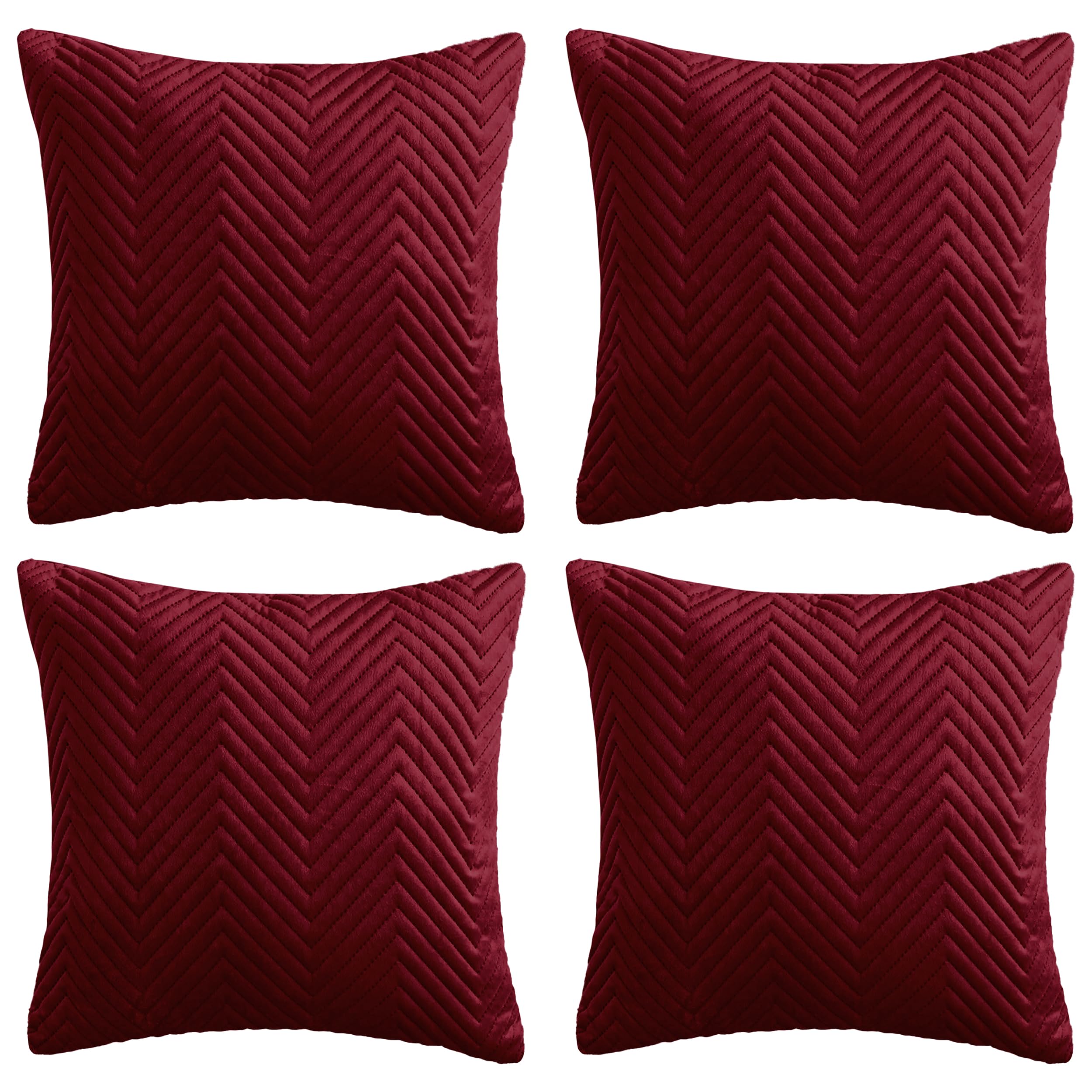 Hafaa Cushions with Covers Included 45 x 45Cm Set of 8 (4 Burgundy Cushion Covers, 4 Cushion Inserts) Ultrasonic Velvet Square Throw Pillow Case Decorative Sofa Cushion with Invisible Zipper