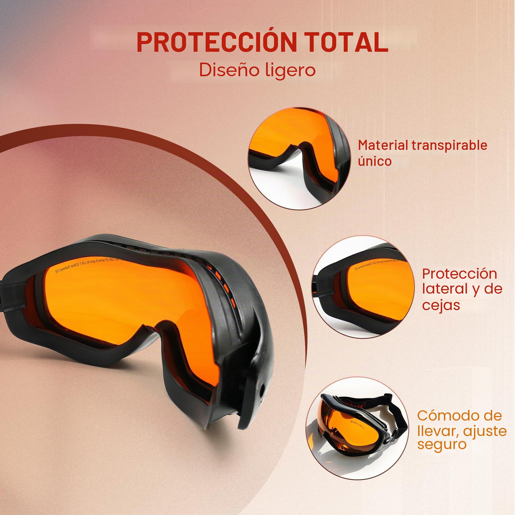 MCWlaser 190-540nm Gafas de Protección Seguridad Láser OD7+ Laser Safety Goggle Glasses Para UV light Violet Blue Green Laser 405nm 445nm 450nm 473nm 532nm Tipo de absorción EP-3