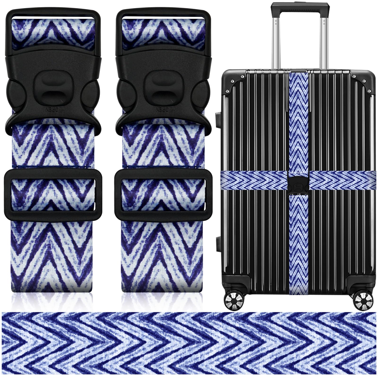 2 Pack Luggage Straps for Suitcases, Adjustable Travel Belt with Double Lock and Quick Release Buckle, Heavy Duty Nylon Bag Packing Strap, Unique