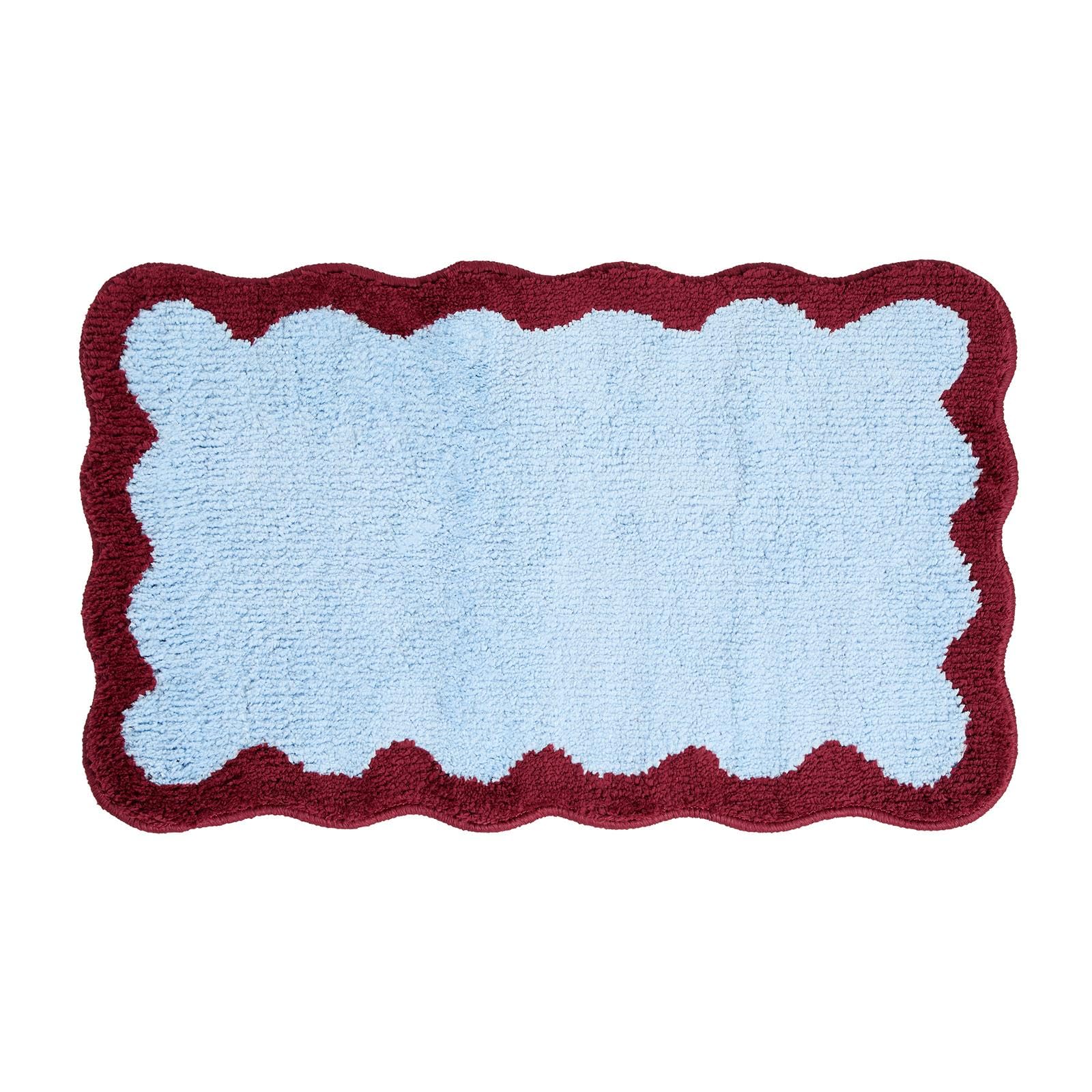 OHS Bath Mat Scallop Tufted Non Slip Bathroom Mat 45 x 75cm, Blue/Burgundy