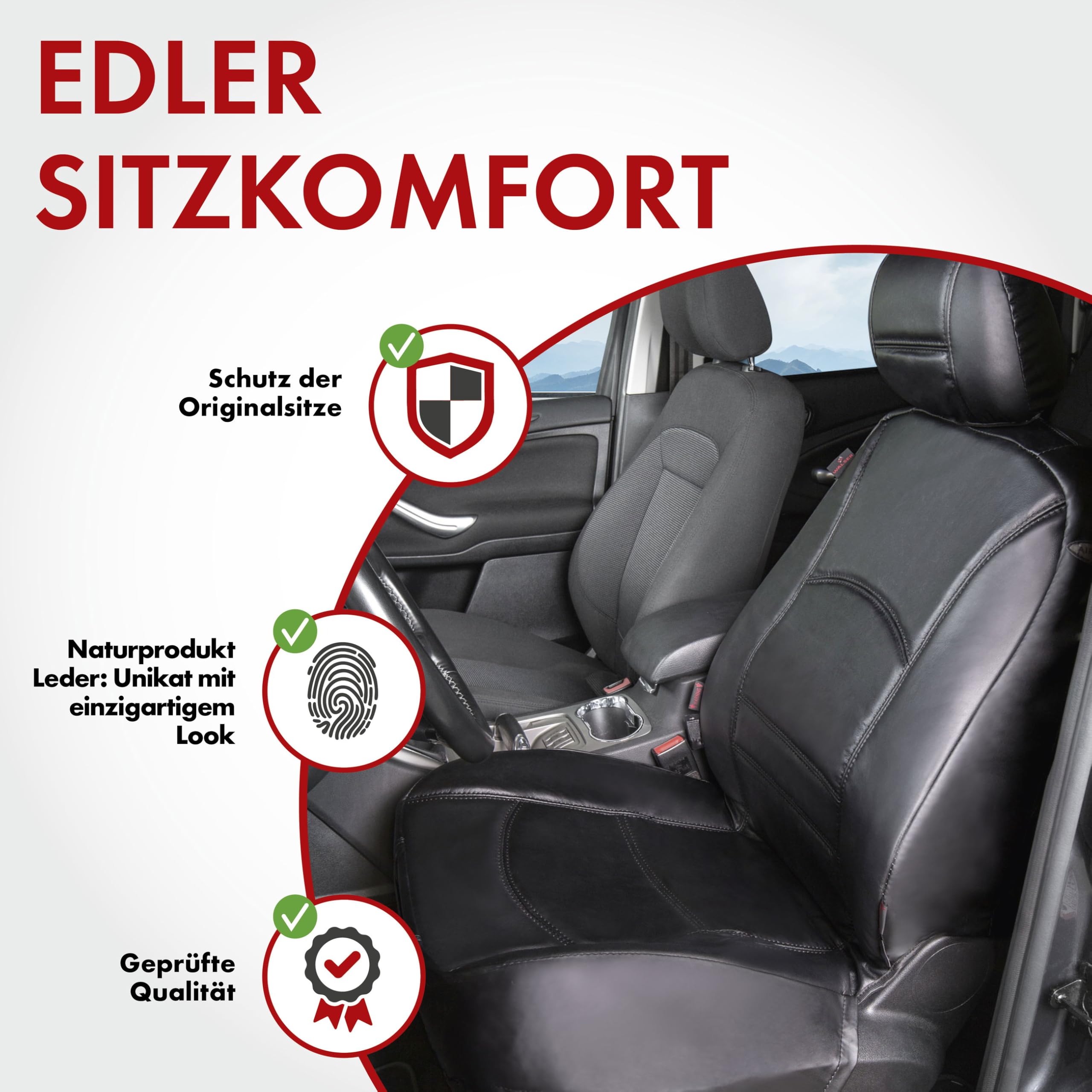 WALSER pokrowiec na fotel samochodowy, skórzany pokrowiec na fotel samochodowy, uniwersalny rozmiar, z prawdziwej skóry, czarny