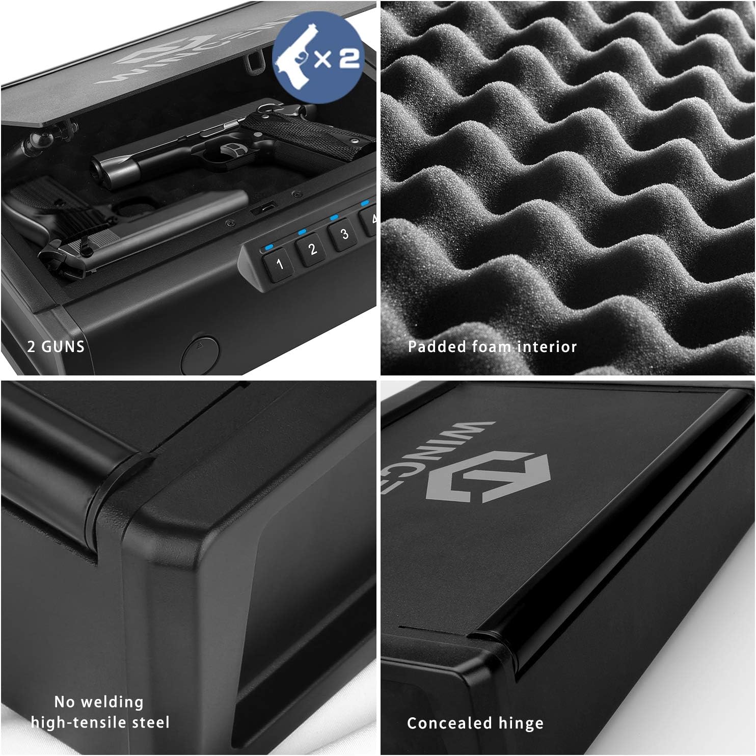 WINCENT Biometric Gun Safe, Quick Access Gun Safes for Pistols with Fingerprint & Keypad Lock -Two Guns Capacity - Firearm Pistol Safe Box with Auto Open Lid Pneumatic Rod : Sports & Outdoors