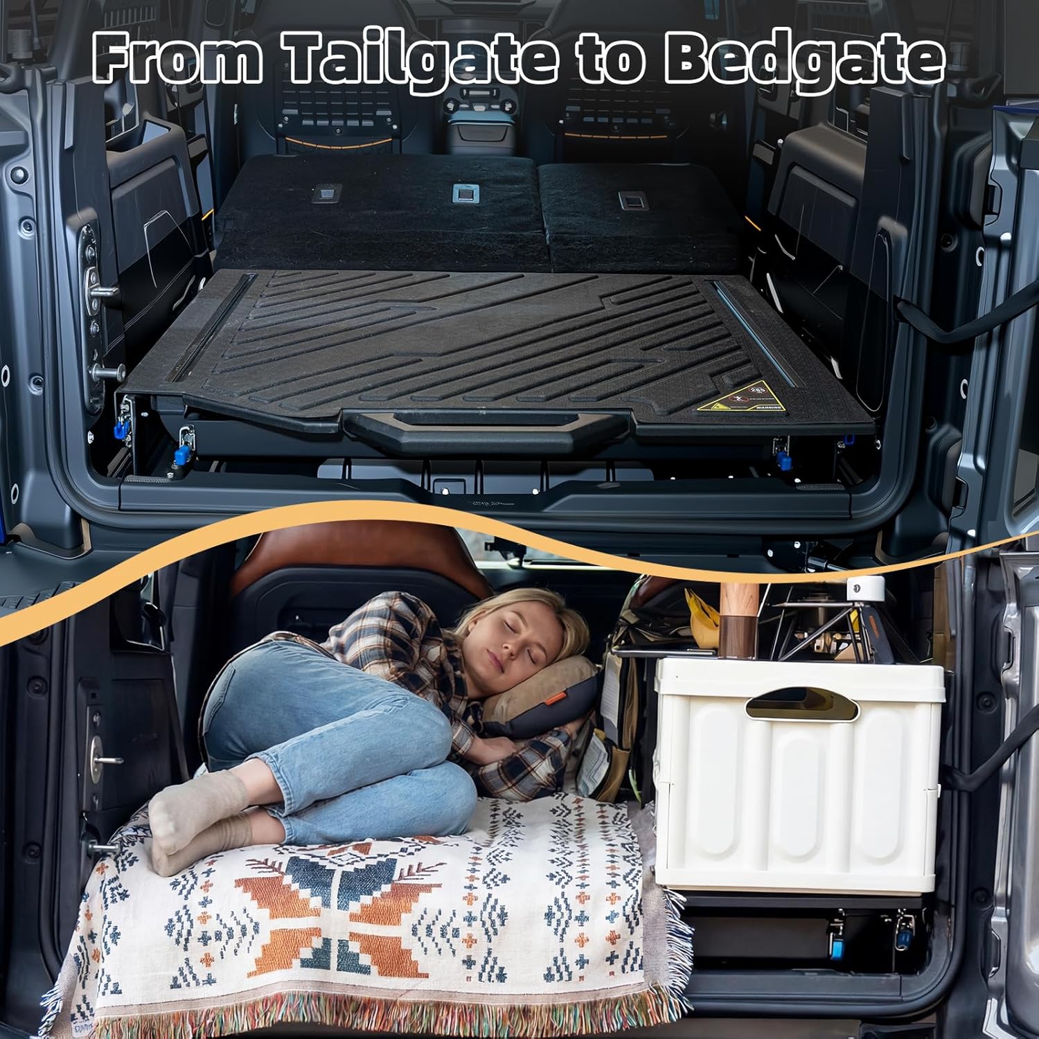 Slide Out Tailgate Fit for Ford Bronco 2021-2025 4-Door Double Extend Trunk Table Pull Out Cargo Shelf Bronco Accessories Cargo Organization