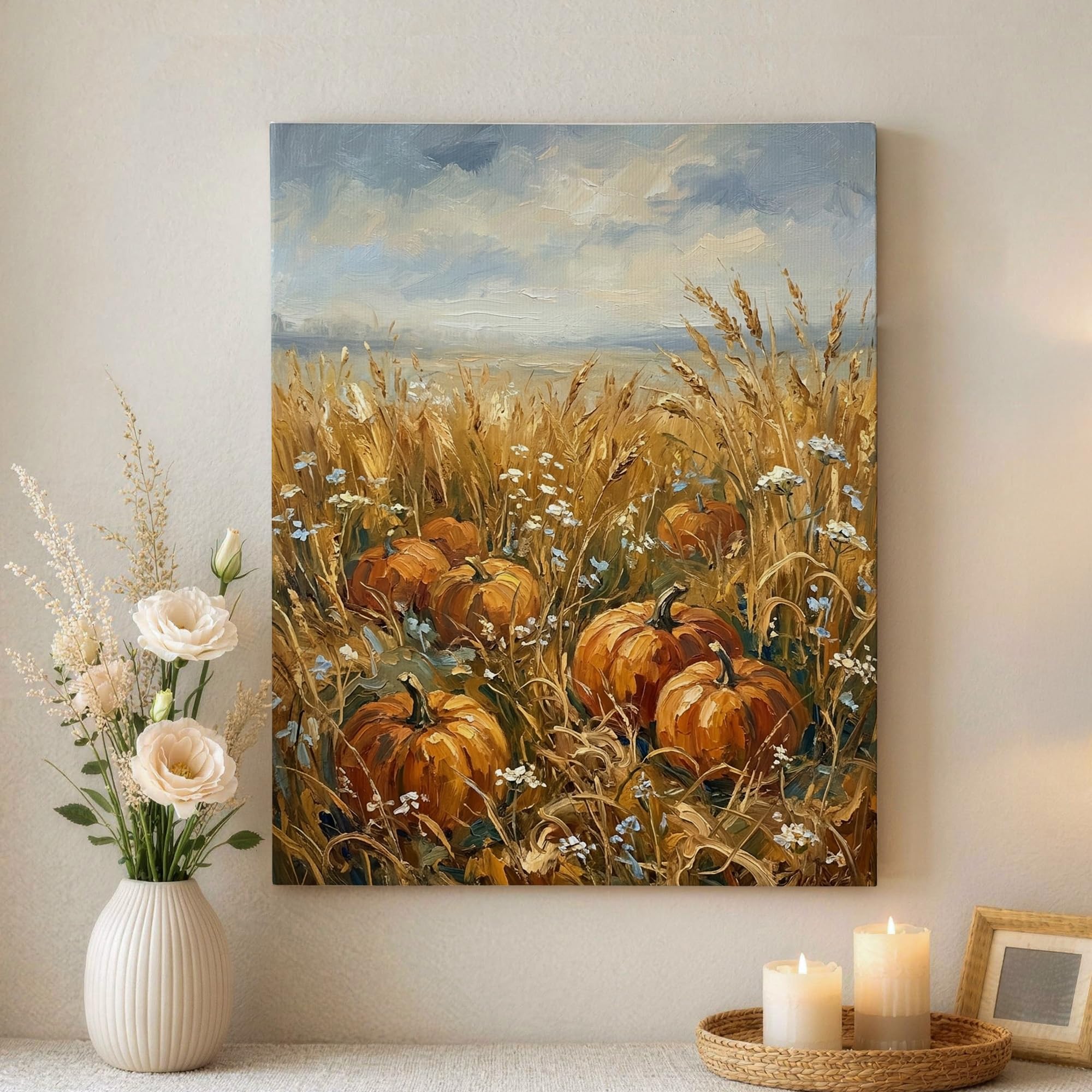 Lienzo de calabazas rústico para dar un cálido toque de otoño a tu sala de estar 8