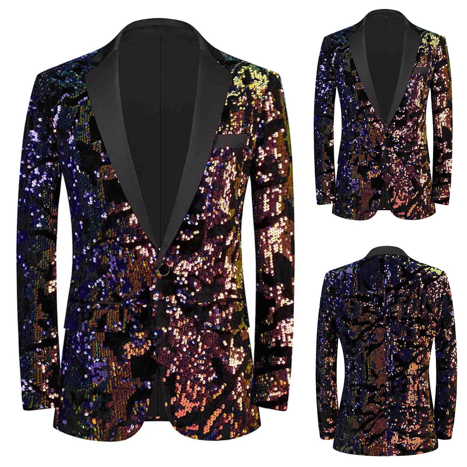 Pailletten Blazer Herren, Party Formelle Discokugel Kleidung Glitzer Blazer Slim Fit Hochzeit Herren Pailletten Sakko Mantel Langarm Mantel Anzug Herrenjacke Performance-Kostüm
