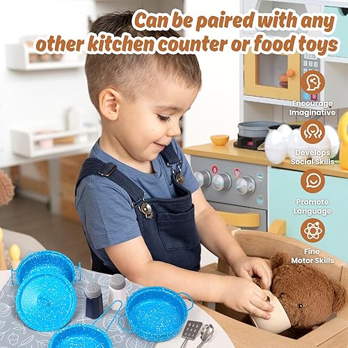 Miniatura 5 de Juego de accesorios de juguete de cocina para niños, juego de cocina para niños, coloridas ollas y sartenes de acero inoxidable, regalos de