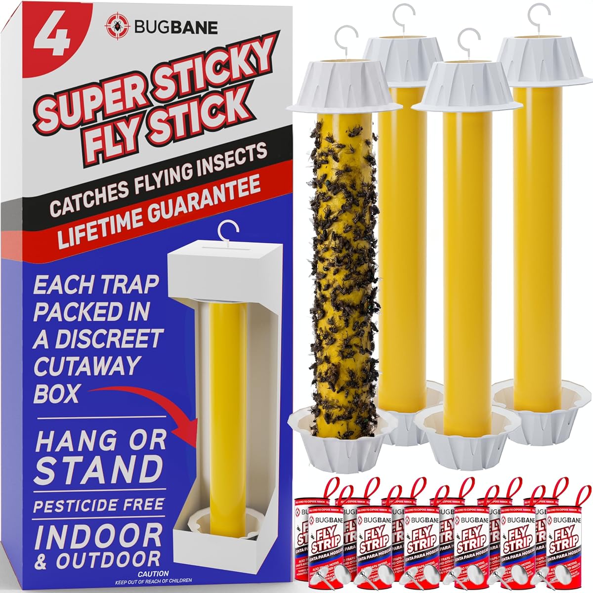 Fly Stick Sticky Fly Traps 4pk