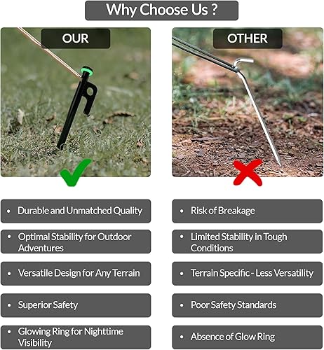 Miniatura 7 de OJAFA Estacas de metal resistente para tiendas de campaña de 12 pulgadas, estacas irrompibles para tienda de campaña con anillo brillante para mayor