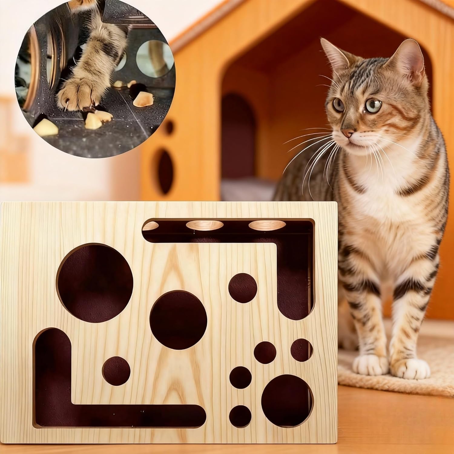 Cat Nail File Enrichment Box - Bell Ball Sandpaper Inside Stress-Free Nail Trimming Alternative,for Cats Who Hate Nail Clipping,Gift for Feline Comfort Relaxation