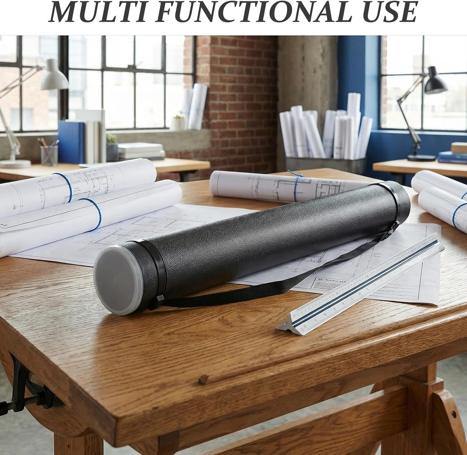Extendable Poster Tube, Expand from 24.6 to 39.3 Inch, Blueprint Holder with Strap, Black Telescoping Art Drafting Tube for Carrying Artworks Scrolls