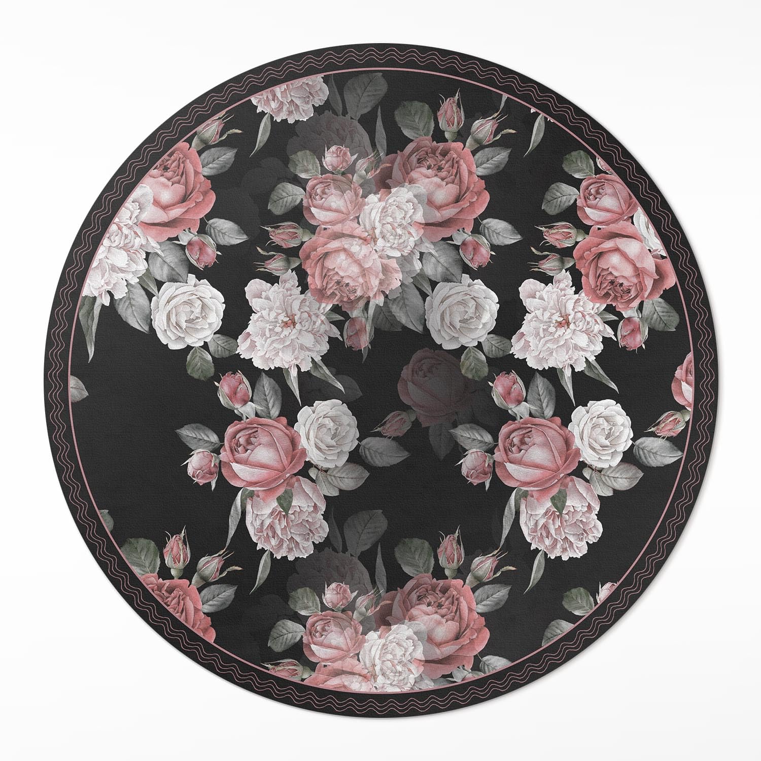 Tapis de sol salon et chambre déco fleurs roses en vinyle rond