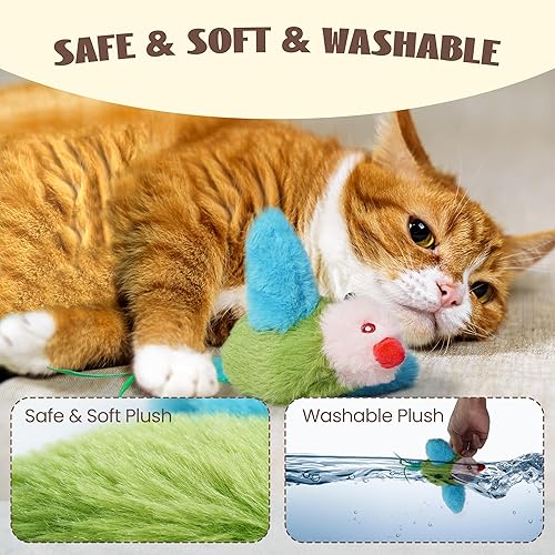 Miniatura 7 de Flapping Bird - Juguete interactivo para gatos con hierba gatera con canto realista, recargable y activado al tacto para gatos adultos aburridos de