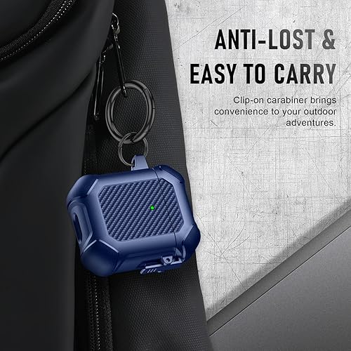 Vista 38 de Maxjoy Funda para AirPods Pro, clip de bloqueo seguro de fibra de carbono, cuerpo completo, a prueba de golpes, carcasa rígida con llavero