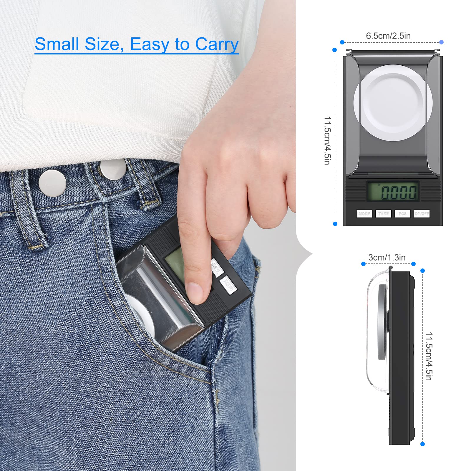 Bilancia di Precisione 50 g/0,001 g, Mini Bilancia Milligrammo Precisione Digitale Scale con Funzione Tare, Display LCD, Calibrazione pesi, 2 × Batterie, Pinzette e Padelle