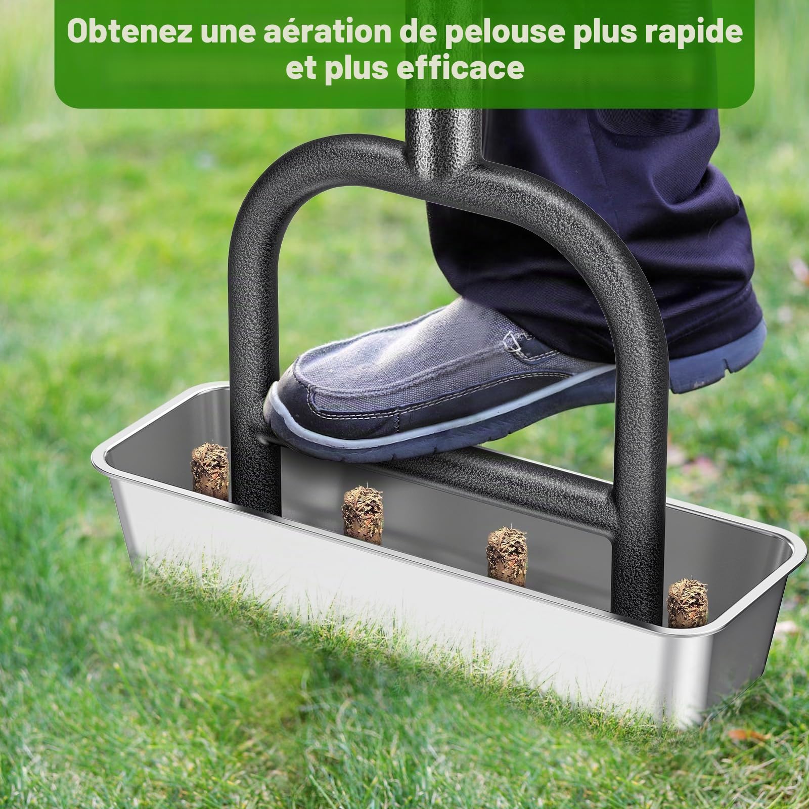 Aérateur de carottage de pelouse, aérateur Manuel à 4 cœurs en Acier Inoxydable pour aération de Cour et de pelouse, Outil d'aération Durable avec poignée en Caoutchouc Souple pour