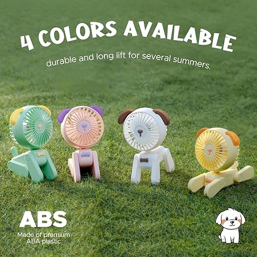 Miniatura 6 de QearFun Ventilador de escritorio pequeño de 7 pulgadas, batería recargable USB, lindo ventilador plegable para cachorros, ventilador personal con 3