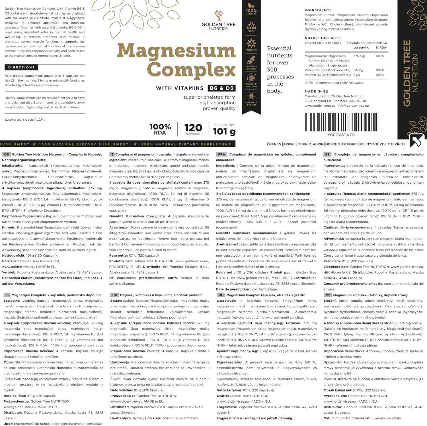 Golden Tree Magnesium Complex, 120 Gélules