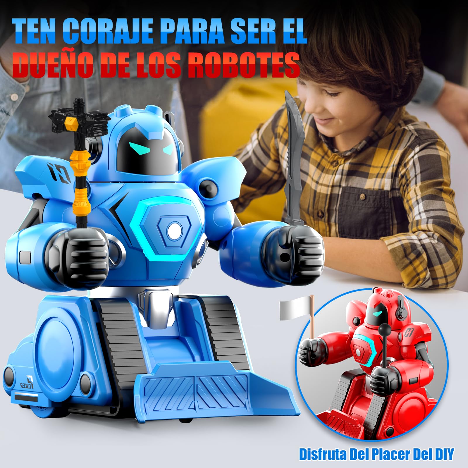 Herenear Robot Kombat Teledirigido con Muñeca Eyectora, 2 Piezas RC Robot Juguete con Luz LED y Música, 360° RobotCombate de Boxeo, Coche de Fútbol Teledirigido Regalos para Niños 6 Años