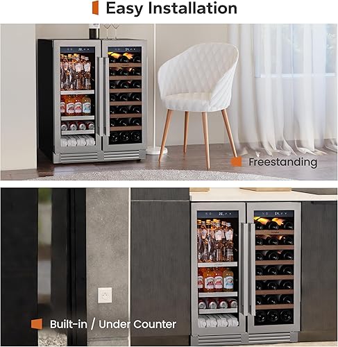 Miniatura 7 de Ca'Lefort Refrigerador de vino y bebidas de 30 pulgadas, refrigerador de vino para 80 latas y 33 botellas, nevera de vino de doble zona de 36-72 F,