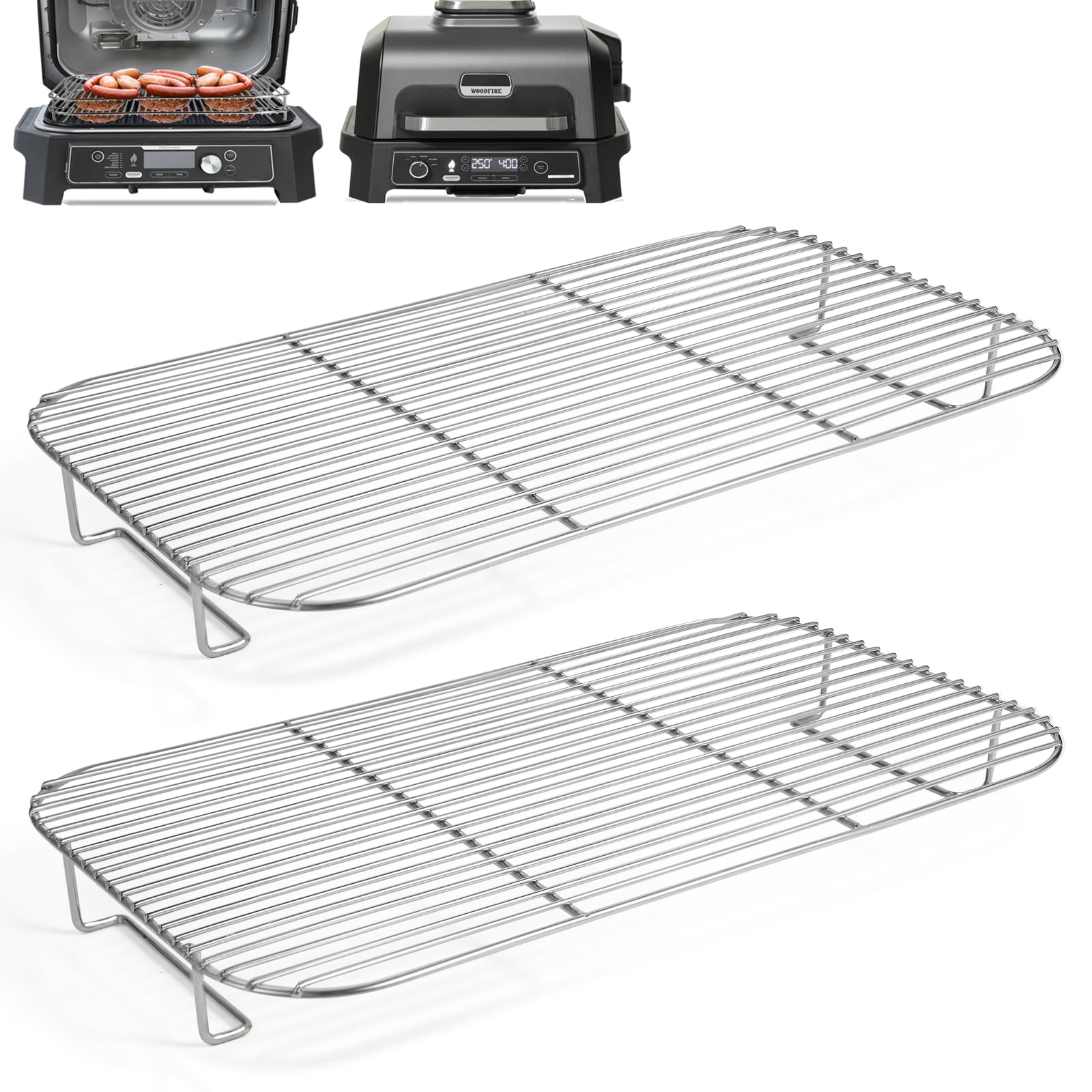 2Pcs Stainless Steel Rack Set for Ninja XSKRSTRKXL Woodfire OG800 and OG900 Series, Grill Rack Accessories for Ninja OG850 OG951 Woodfire Pro XL Outdoor Grill & Smoker