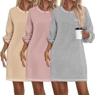 3 Pack Cotton Nightgowns for Women Long Sleeve Sleep Shirts for Women Comfy Soft S-XXXL