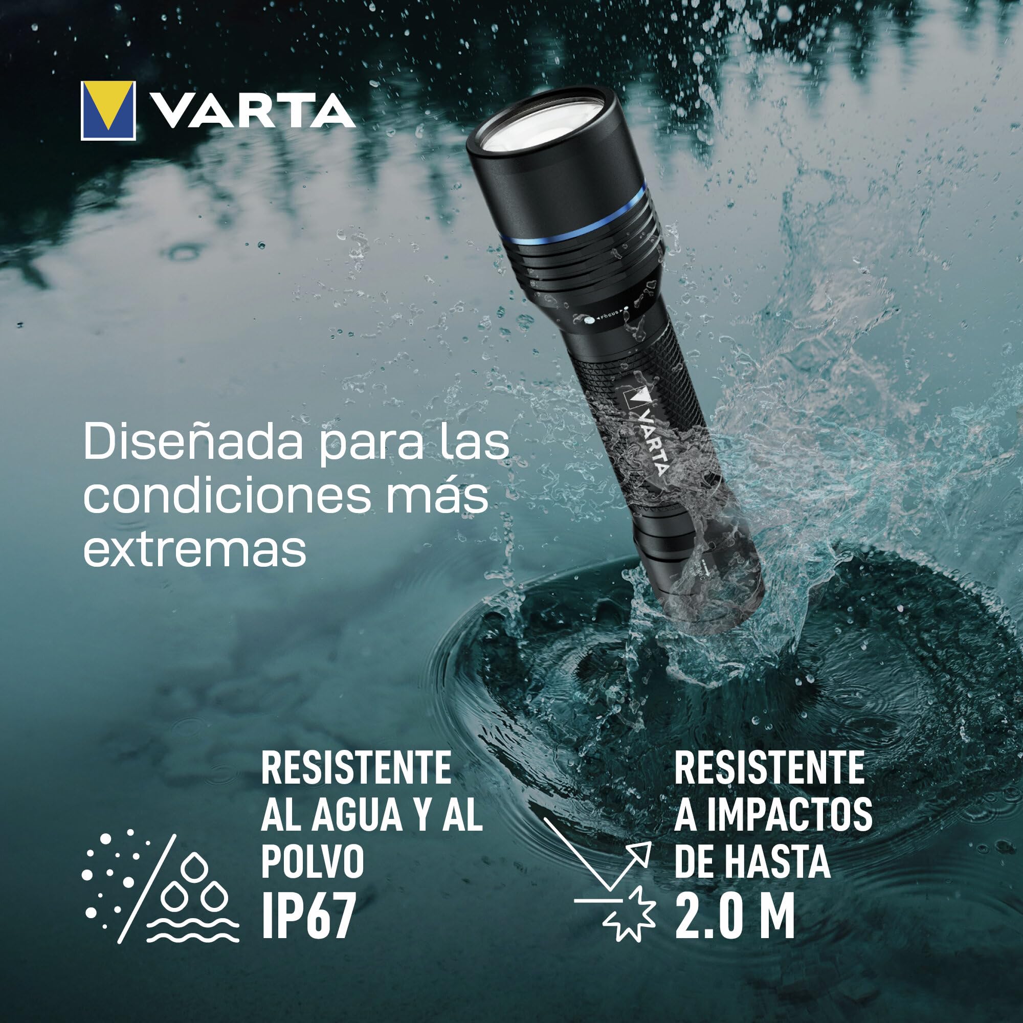 VARTA Linterna Táctica LED recargable, Night Cutter Pro F20R tactical, para exteriores y hogar, 1000 Lúmenes, resistente al agua IP67, aluminio de aviación, enfoque preciso y cordón