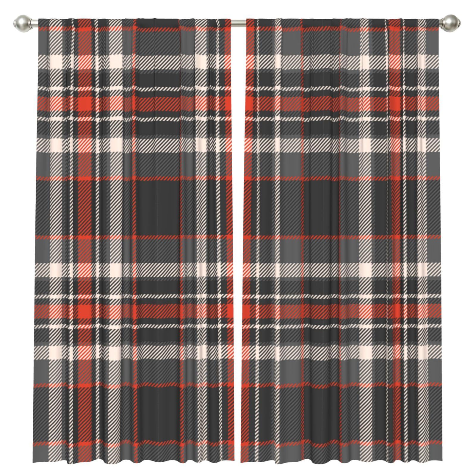 InOmak Tartan, 2 Panels Window Curtains 52 x 84 Inch Blackout Curtains for Living Room Bedroom