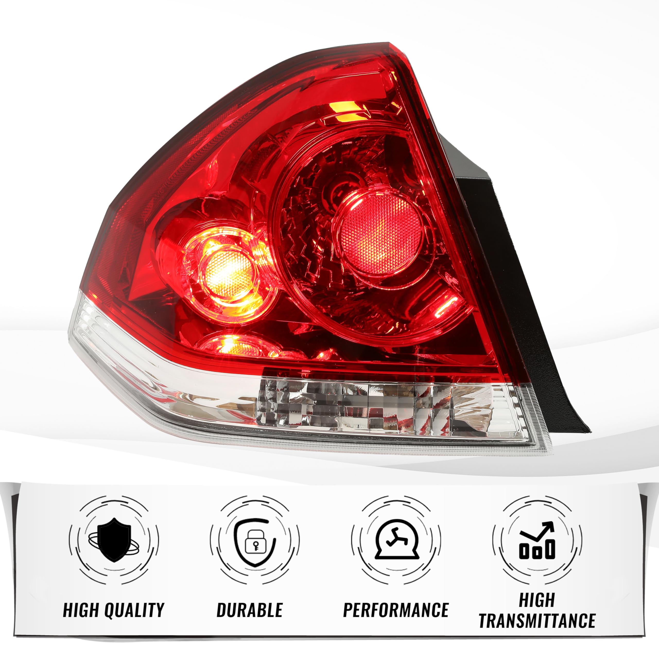 HECASA Left Halogen Tail Light Compatible with 2006-2016 Chevrolet Impala Limited Replacement for 25971597 GM2800193 Red Lens w/Bulb