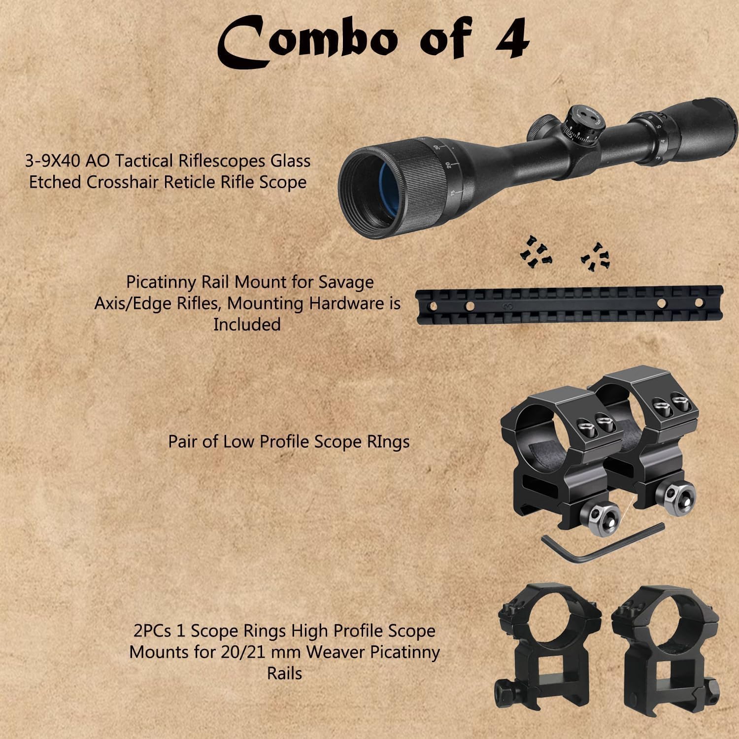 Gotical Picatinny Rail Mount for Savage Axis/Edge Rifles Mounting Hardware Included Allows for Picatinny or Weaver 5 PC of Each Size #6-48 Length 6mm/8mm