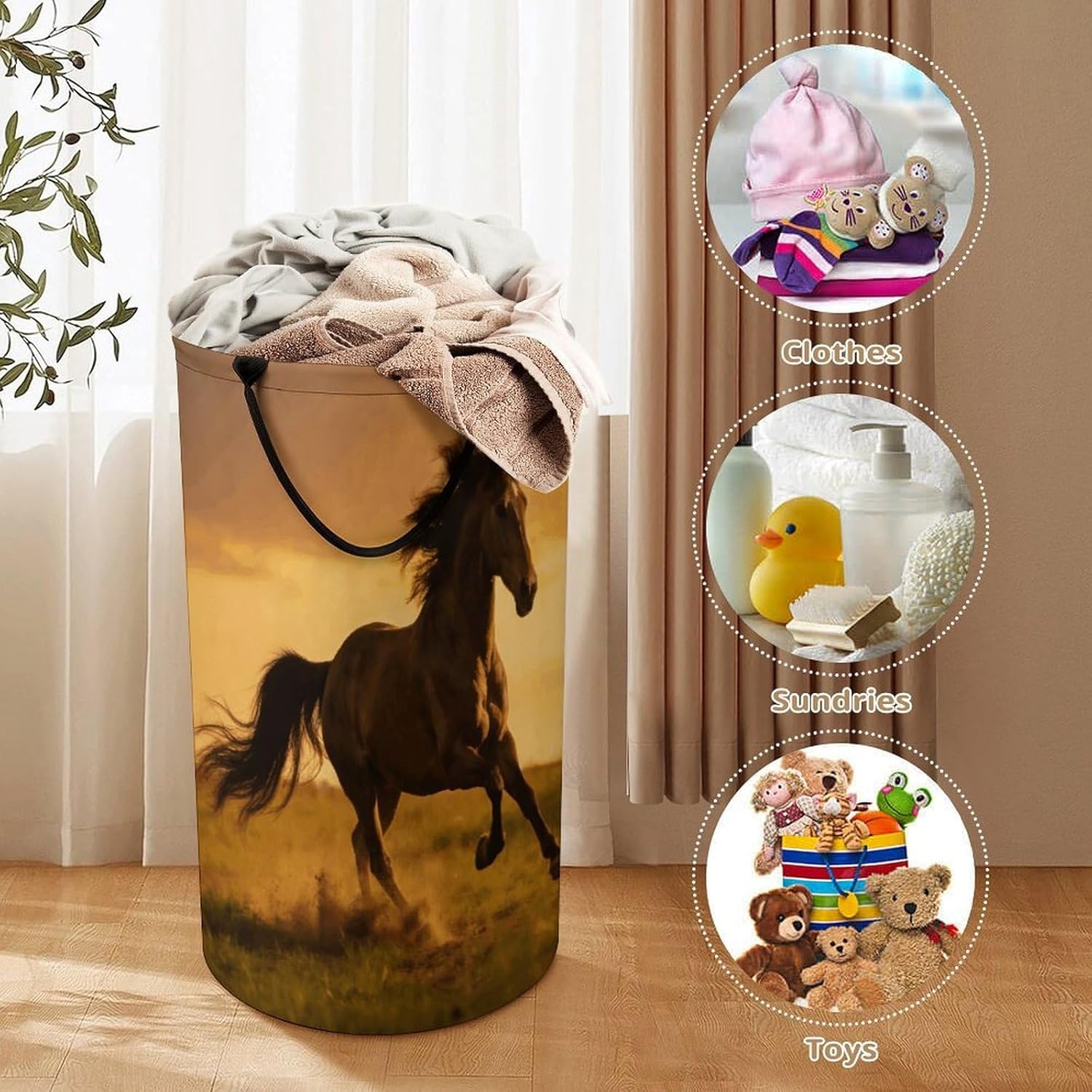 Galloping Horse Laundry Hamper 86L Waterproof Collapsible Clothes Basket with Double Handles Freestanding Foldable Laundry Basket Large Clothes Hamper for Bathroom