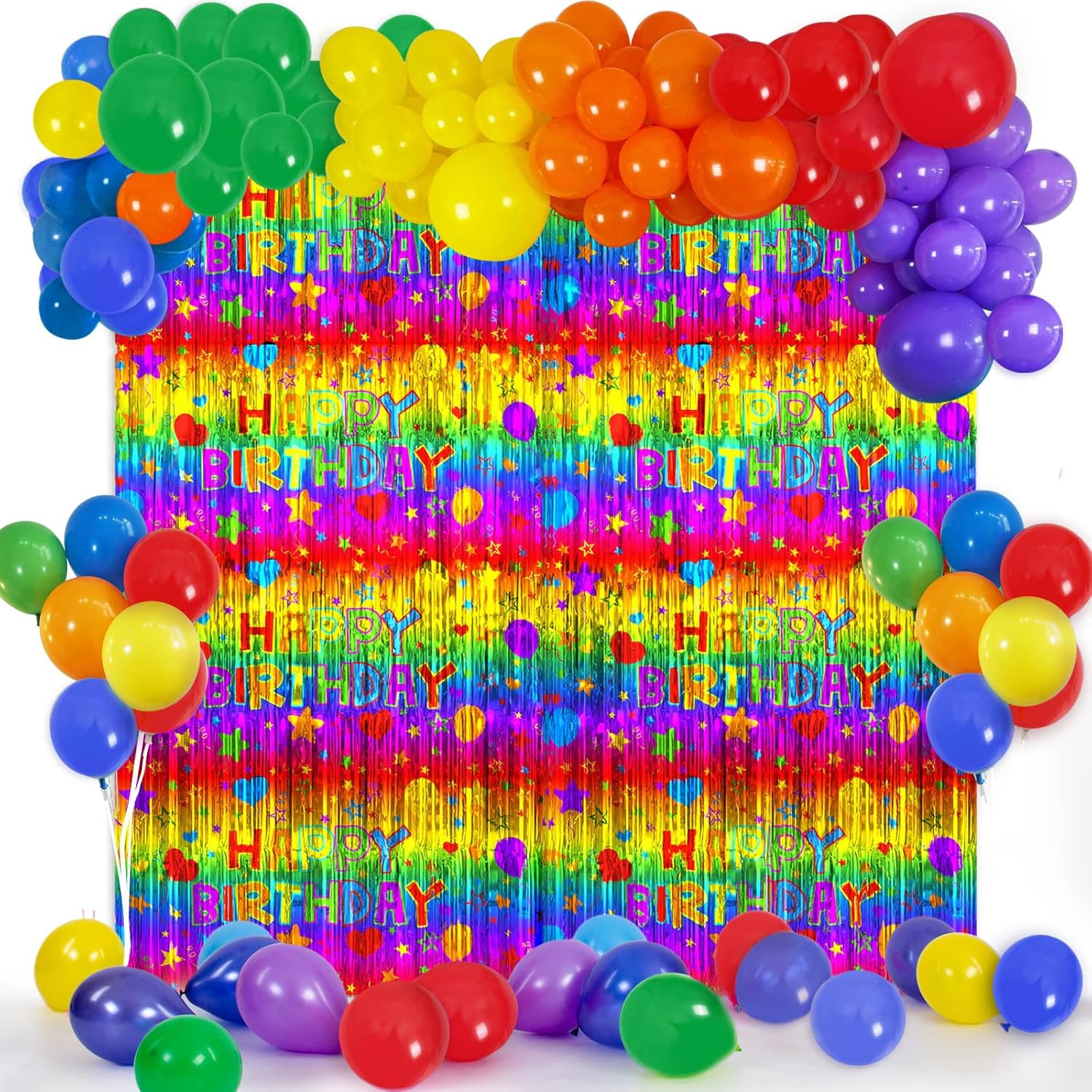 Avezano Metallic Tinsel Foil Fringe Balloons Arch Garland Kit Backdrop Birthday Party Decorations Selfie Picture Photo Booth Props Supplies (Rainbow)