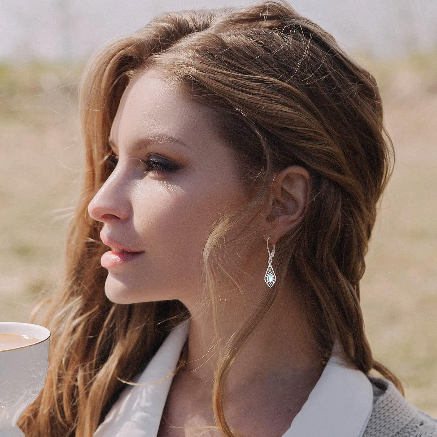 Dangle Earrings Sterling Silver Moonstone/Turquoise/CZ/Crystal Earrings for Women Tree of Life Animal Filigree Leverback Earrings Jewelry Gifts - Image 7