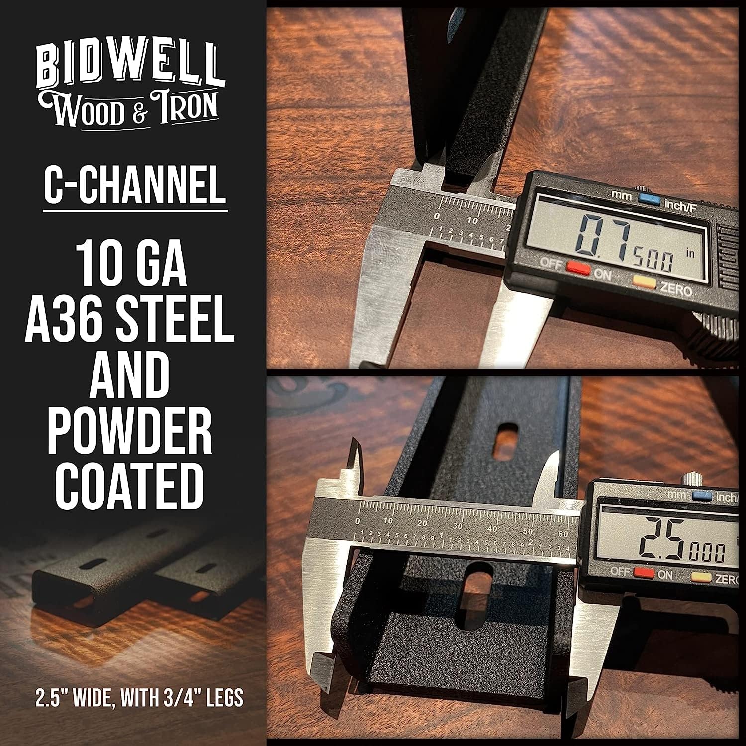 Bidwell Wood & Iron C-Channel Table Brace 2.0 – 14” Hidden Steel Support for Live Edge or Glue-Up Wood Tops – Heavy-Duty 3/4” Steel Tabletop Stabilizer – Single Piece