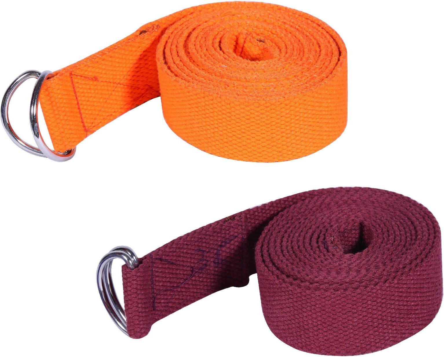 Footmate 8 FT Long Pack-2 Yoga Belt For Exercise, Durable Material With Adjustable D-Ring Buckle, Props Rops For Safe- Challenging Yoga Posture, Orange Maroon Yoga Strap For Men-Women-Width- 1.5 inch