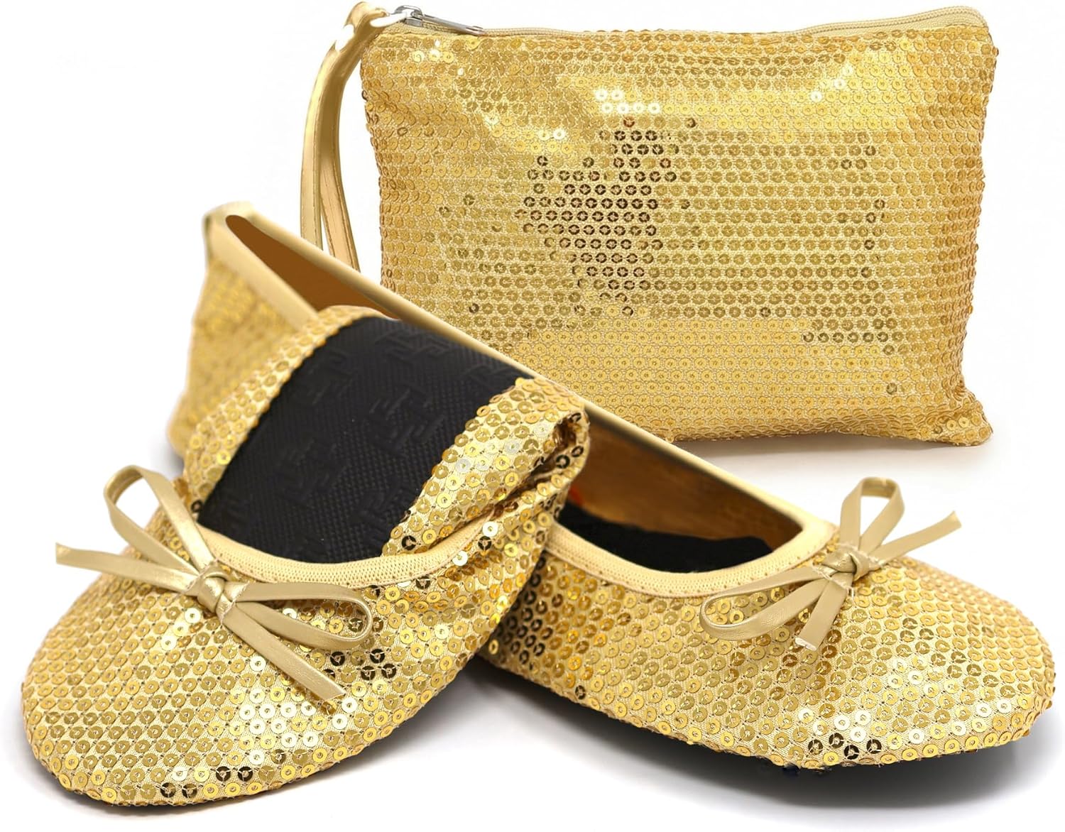 Silky Toes Foldable Sequin Shoes for Women | Comfortable Dressy Flats for Weddings, Parties & Events | Ballet Purse Slippers