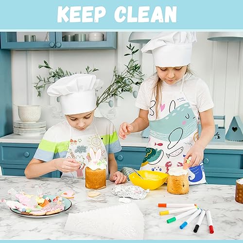 Miniatura 6 de Pllieay 26 piezas de delantales para niños, delantales de pintura con bolígrafo de colores y plantillas para manualidades, delantales blancos para