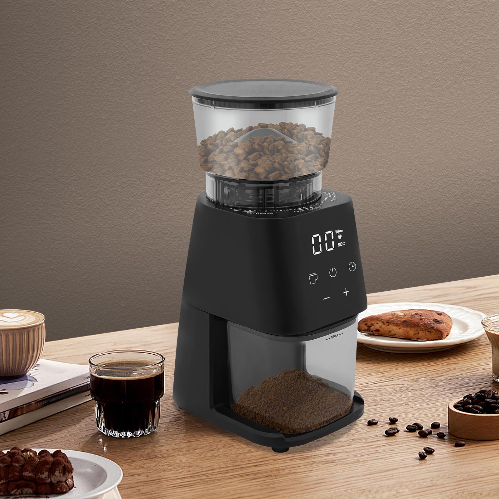 Młynek do kawy, 30 stopni równomiernego mielenia, regulowany młynek do kawy, elektryczny mechanizm stożkowy, antystatyczny, ekran dotykowy LCD, do espresso/French Press