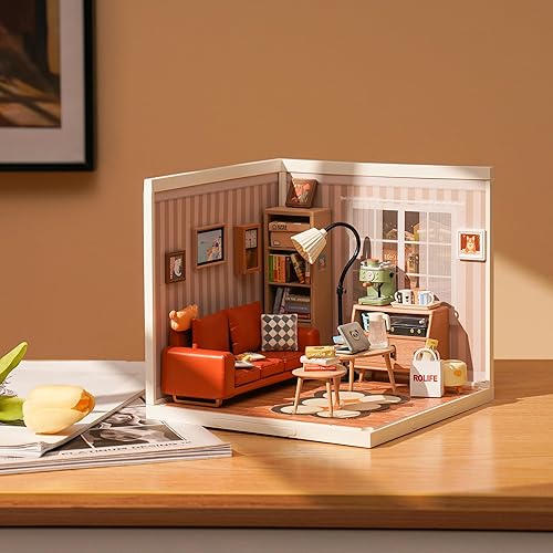 Miniatura 2 de ROBOTIME Kit de casa de muñecas en miniatura para niñas, mini casa con accesorios, kit de tienda de suministros de modelo con LED para construir un