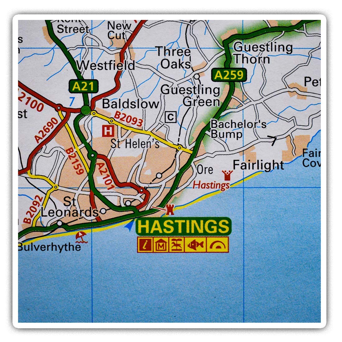 Destination Vinyl Ltd Multi Square Stickers (Set Of 2) 7.5Cm - Hastings England Travel Uk Gb 45302