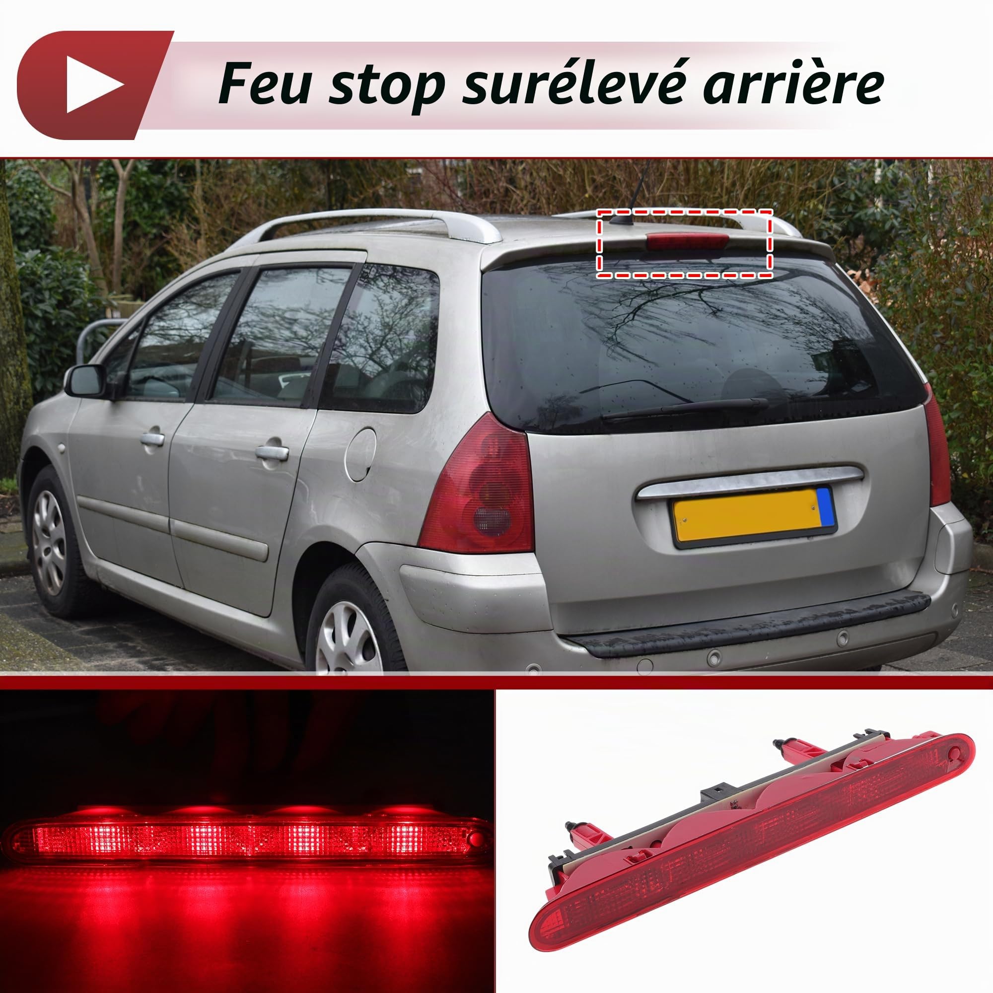 LED Troisième Feu Stop Pour Peugeot 307 Hatchback 2001-2008 No.6350P5 Rouge 5rd Feu Stop Arrière Centre Feu Stop Haute Niveau