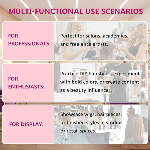 Miniatura 6 de Cabeza de maniquí con 80% cabello humano y trípode ajustable para cabeza de maniquí  Muñeca de práctica de cosmetología de 28 pulgadas para